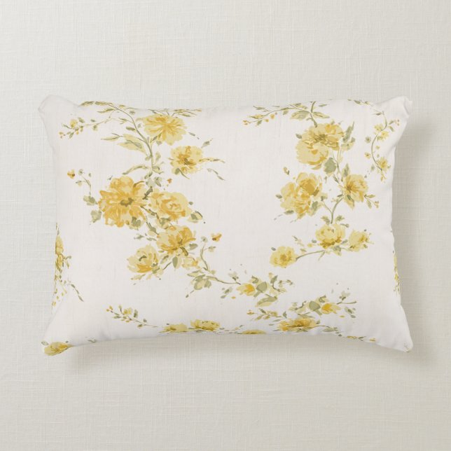 Elegant Vintage Gula Rosor Blommönster  Prydnadskudde (Framsidan)