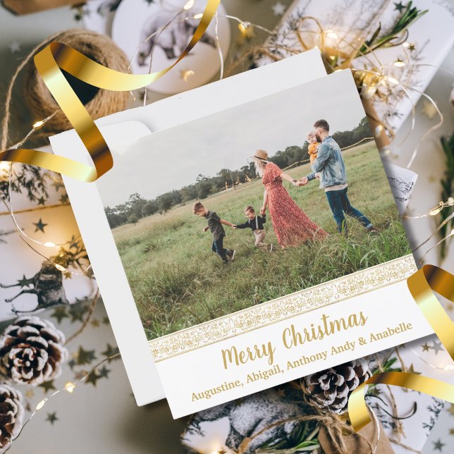 Elegant Vintage Guld Blommigt Photo jul Card (Skapare uppladdad)