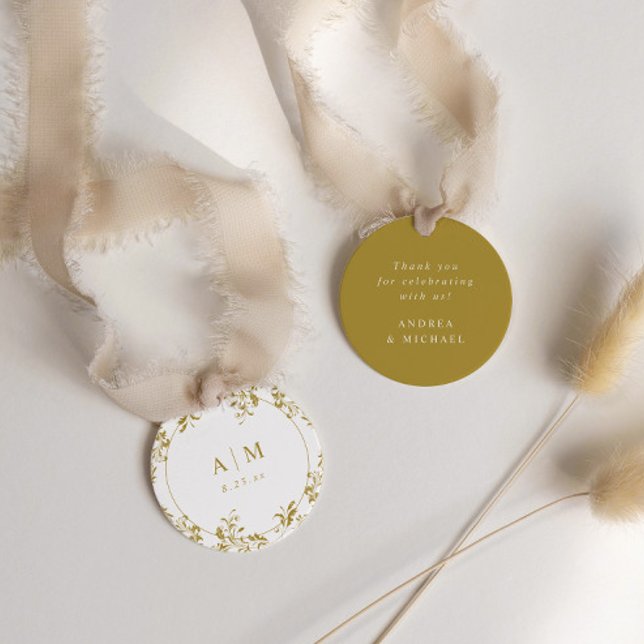 Elegant Vintage Guld Bröllop Gåvor Etiketter (Elegant Vintage Gold Wedding Favor Labels - Ornate - Gold Wedding Favor Tags - Circle Round)
