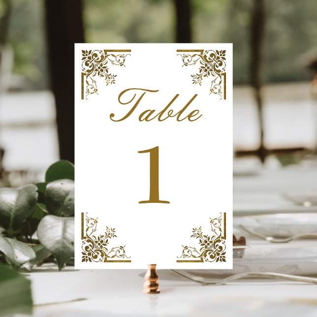 Elegant Vintage Guld Bröllopsskrift Bordsnummer (Skapare uppladdad)