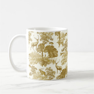 Elegant Vintage Guld Hjort Fox Hare Land Toile Kaffemugg