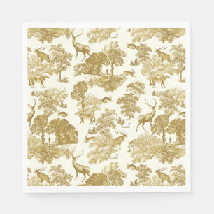 Elegant Vintage Guld Toile Hjort Fox Woodland Pappersservett