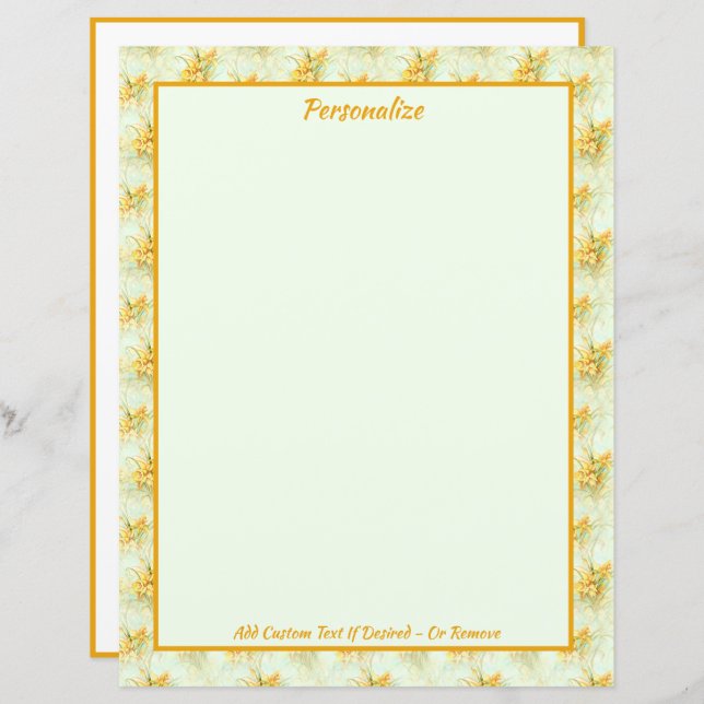 Elegant Vintage Gult Daffodils Blommigt Flower (Fram/baksida)