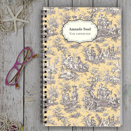 Elegant vintage gult svart toile de jouy small anteckningsbok