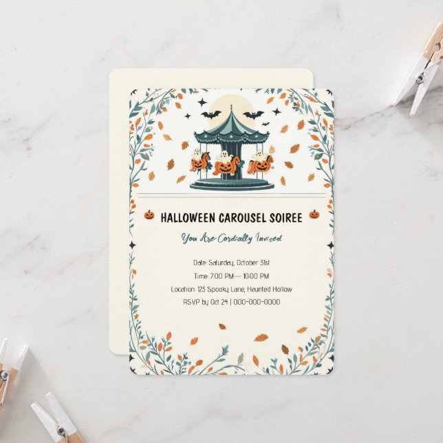 Elegant Vintage Halloween-fest Invitation Inbjudningar (Fram/Back In Situ)
