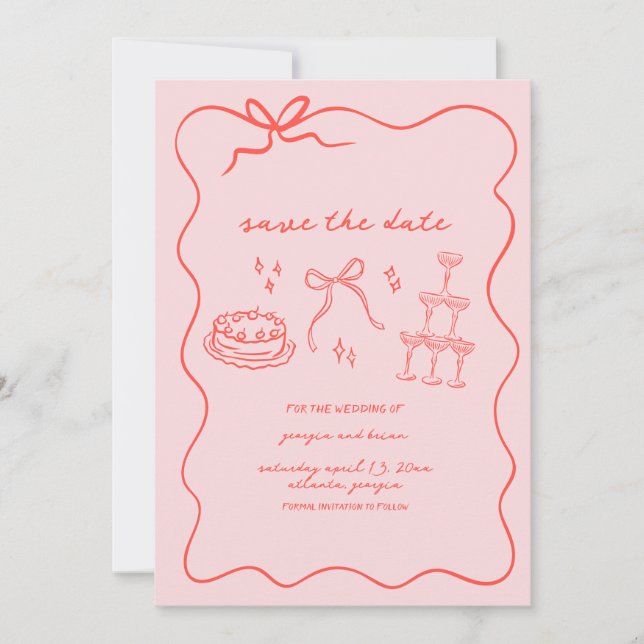 Elegant Vintage Hand plockade Spara datum Julkort (Framsida)