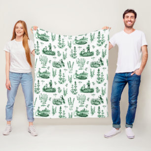 Elegant Vintage Herbal Garden Sage Grönt Toile Fleecefilt