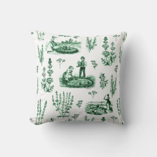 Elegant Vintage Herbal Garden Sage Grönt Toile Kudde