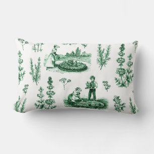 Elegant Vintage Herbal Garden Sage Grönt Toile Lumbarkudde