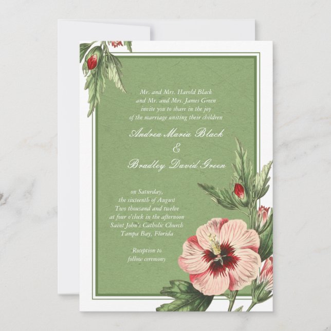 Elegant Vintage Hibiscus Blommigt Bröllopinbjudan Inbjudningar (Framsida)