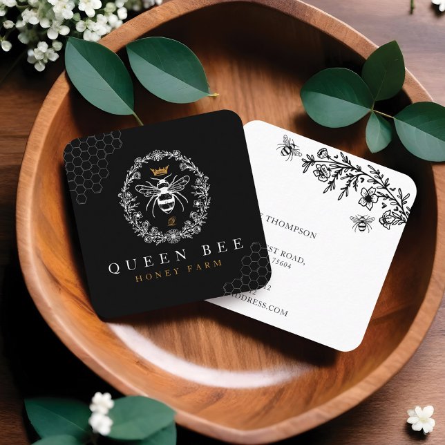 Elegant Vintage Honung Queen Bee Black & White Bus (Elegant Vintage Honey Queen Bee Black & White Busi Calling Card)