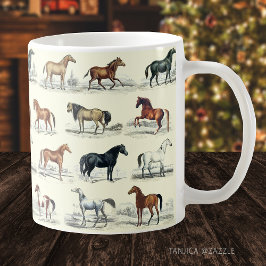 Elegant Vintage Horse Reds Mönster Kaffemugg