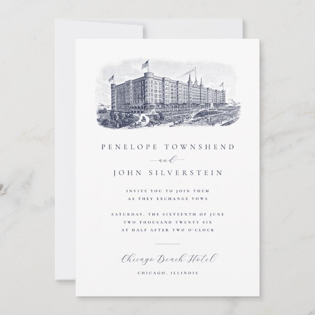 Elegant Vintage Hotel Destination Wedding Inbjudningar (Framsida)