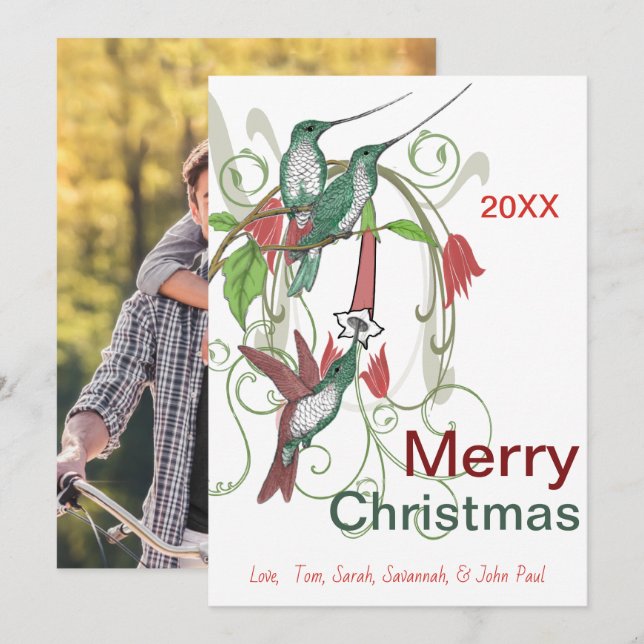 Elegant Vintage Hummingbird God jul Julkort (Fram/baksida)