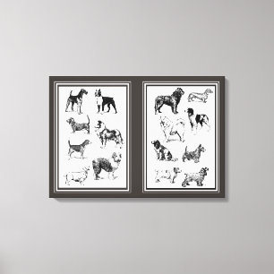 Elegant Vintage Hundrasers Sepia Diptych Canvastryck