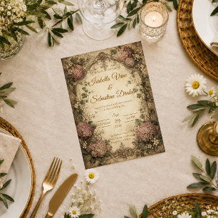 Elegant Vintage Hydrangea Bröllop Inbjudningar