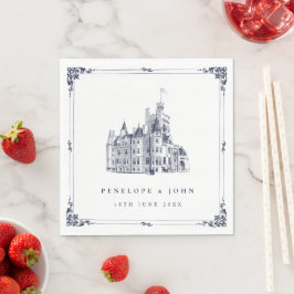 Elegant Vintage Illustration av Slott Bröllopsgrän Pappersservett