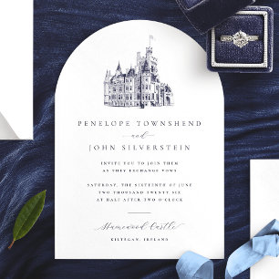 Elegant Vintage Illustration av Slott Valborgsbröl Inbjudningar