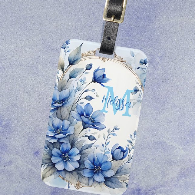 Elegant Vintage Indigo Blue-Blommar Bagagebricka (Skapare uppladdad)