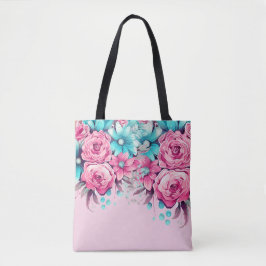 Elegant Vintage Inspired Pink & Teal Floral Tote Tygkasse