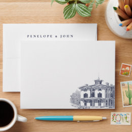 Elegant Vintage italiensk Villa Illustration Bröll