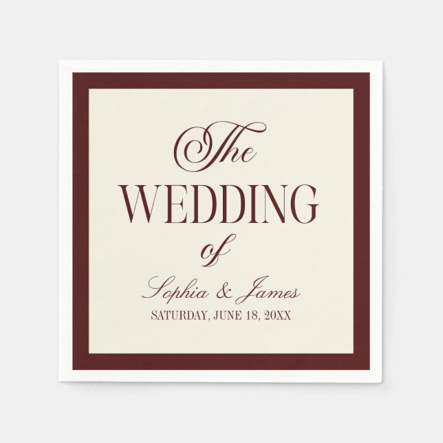 Elegant Vintage Ivory Dark Burgundy Wedding Pappersservett (Framsidan)