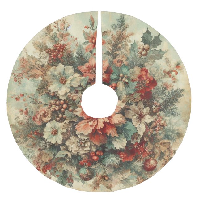 Elegant Vintage jul Flowers Julgransmatta Borstad Polyester (Framsidan)