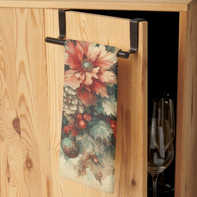 Elegant Vintage jul Flowers Kökshandduk (Thirds Fold)