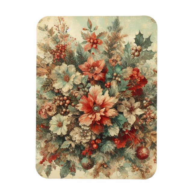 Elegant Vintage jul Flowers Magnet (Vertikal)
