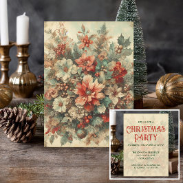 Elegant Vintage jul Flowers Party Inbjudningar