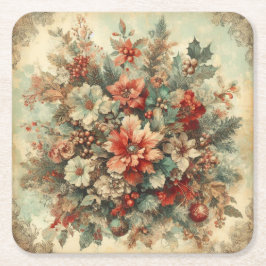 Elegant Vintage jul Flowers Underlägg Papper Kvadrat