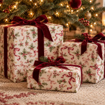 Elegant Vintage Jul Holly Röd Rosa Slingor