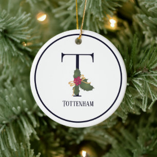 Elegant Vintage jul Monogram Initial t Julgransprydnad Keramik