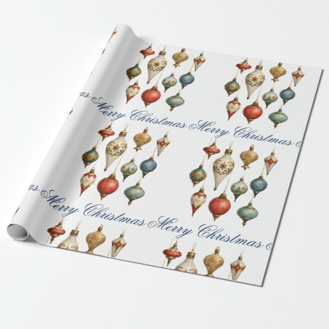 Elegant Vintage Jul Ornamenter Script  Presentpapper (Utrullad)