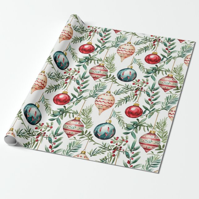 Elegant Vintage jul Ornaments Inslagning Papper Presentpapper (Utrullad)
