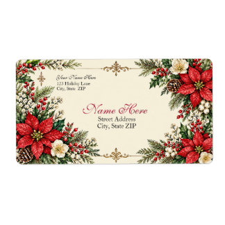 Elegant Vintage Jul Poinsettia & Holly Fraktsedel