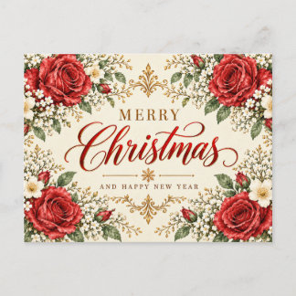 Elegant Vintage Jul Poinsettia & Holly Helg Vykort