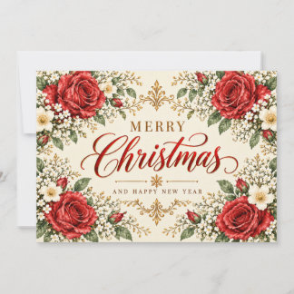 Elegant Vintage Jul Poinsettia & Holly Julkort