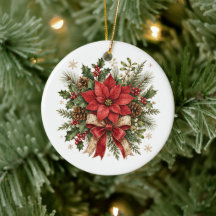 Elegant Vintage Jul Poinsettia Holly Tall