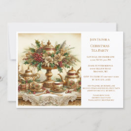 Elegant Vintage jul Tea Party-inbjudan Inbjudningar
