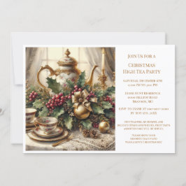 Elegant Vintage jul Tea Party Inbjudningar