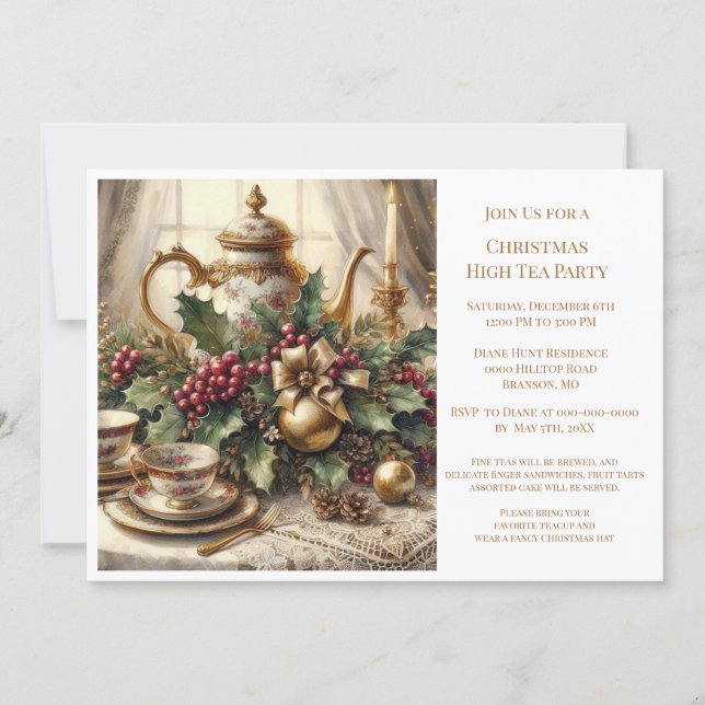 Elegant Vintage Jul Teasparty   Inbjudningar (Framsida)