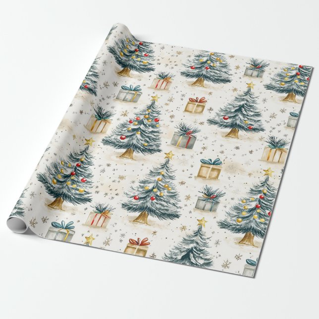 Elegant Vintage jul Träd Presentpapper (Utrullad)