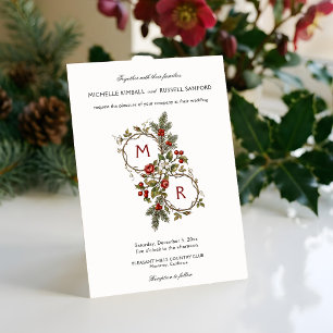 Elegant Vintage Jul Vinter Blommig Monogram Inbjudningar