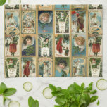 Elegant Vintage-julkort med Guld Gräns Kökshandduk<br><div class="desc">Elegant,  ornat och färglöst helårshölje runt 1909 med bilder av Santa,  ungkörsbärare,  änglar och rustiska vinterscener med dekorativ guld damm gräns.</div>