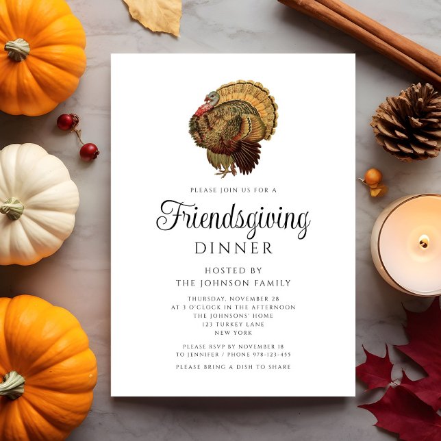 Elegant Vintage Kalkon Thanksgiving Middag Inbjudningar (Elegant Vintage Turkey Thanksgiving Dinner Invitation)