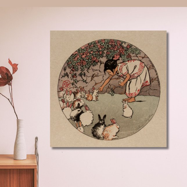 Elegant Vintage Kanin Konst Charming Cottagecore Poster (Add cozy charm and elegance to your space with this vintage rabbit art poster)