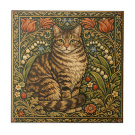 Elegant vintage katt blomster botanisk kakelplatta