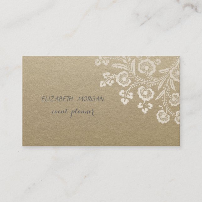 Elegant Vintage, Kraft, Spetsar Visitkort (Framsida)