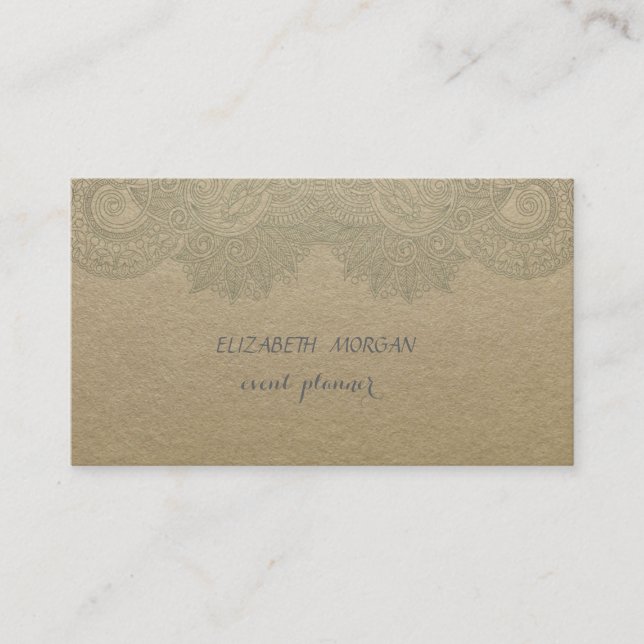 Elegant Vintage, Kraft, Spetsar Visitkort (Framsida)